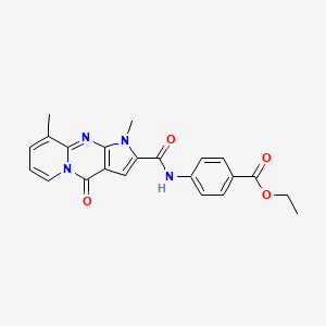 molecular formula C22H20N4O4 B2938332 Ethyl 4-(1,9-dimethyl-4-oxo-1,4-dihydropyrido[1,2-a]pyrrolo[2,3-d]pyrimidine-2-carboxamido)benzoate CAS No. 864855-56-1