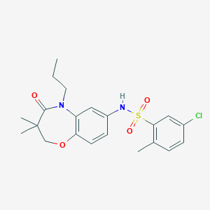 molecular formula C21H25ClN2O4S B2938335 5-chloro-N-(3,3-dimethyl-4-oxo-5-propyl-2,3,4,5-tetrahydrobenzo[b][1,4]oxazepin-7-yl)-2-methylbenzenesulfonamide CAS No. 921914-97-8