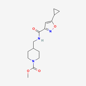 molecular formula C15H21N3O4 B2938350 4-((5-环丙基异恶唑-3-甲酰胺)甲基)哌啶-1-甲酸甲酯 CAS No. 1421475-96-8