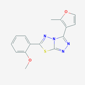 molecular formula C15H12N4O2S B293837 Methyl 2-[3-(2-methyl-3-furyl)[1,2,4]triazolo[3,4-b][1,3,4]thiadiazol-6-yl]phenyl ether 