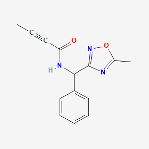 molecular formula C14H13N3O2 B2938392 N-[(5-Methyl-1,2,4-oxadiazol-3-yl)-phenylmethyl]but-2-ynamide CAS No. 2411299-27-7