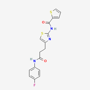molecular formula C17H14FN3O2S2 B2938395 N-(4-(3-((4-fluorophenyl)amino)-3-oxopropyl)thiazol-2-yl)thiophene-2-carboxamide CAS No. 1021058-95-6