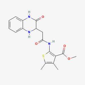 molecular formula C18H19N3O4S B2938407 methyl 4,5-dimethyl-2-[[2-(3-oxo-2,4-dihydro-1H-quinoxalin-2-yl)acetyl]amino]thiophene-3-carboxylate CAS No. 353793-06-3