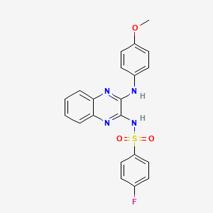 molecular formula C21H17FN4O3S B2938410 4-fluoro-N-(3-((4-methoxyphenyl)amino)quinoxalin-2-yl)benzenesulfonamide CAS No. 714916-69-5