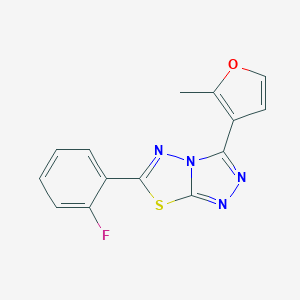 molecular formula C14H9FN4OS B293842 6-(2-Fluorophenyl)-3-(2-methyl-3-furyl)[1,2,4]triazolo[3,4-b][1,3,4]thiadiazole 