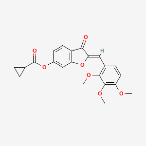 molecular formula C22H20O7 B2938420 (Z)-3-氧代-2-(2,3,4-三甲氧基苄叉)-2,3-二氢苯并呋喃-6-基 环丙烷甲酸酯 CAS No. 622799-97-7