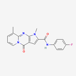 molecular formula C19H15FN4O2 B2938422 N-(4-fluorophenyl)-1,9-dimethyl-4-oxo-1,4-dihydropyrido[1,2-a]pyrrolo[2,3-d]pyrimidine-2-carboxamide CAS No. 864855-39-0