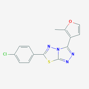 molecular formula C14H9ClN4OS B293843 6-(4-Chlorophenyl)-3-(2-methyl-3-furyl)[1,2,4]triazolo[3,4-b][1,3,4]thiadiazole 