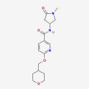 molecular formula C17H23N3O4 B2938436 N-(1-甲基-5-氧代吡咯烷-3-基)-6-((四氢-2H-吡喃-4-基)甲氧基)烟酰胺 CAS No. 2034270-77-2