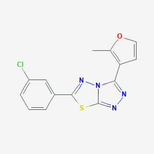molecular formula C14H9ClN4OS B293844 6-(3-Chlorophenyl)-3-(2-methyl-3-furyl)[1,2,4]triazolo[3,4-b][1,3,4]thiadiazole 