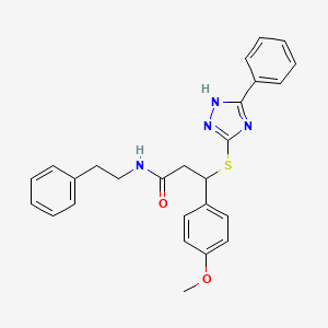 molecular formula C26H26N4O2S B2938442 3-(4-methoxyphenyl)-N-(2-phenylethyl)-3-[(5-phenyl-4H-1,2,4-triazol-3-yl)sulfanyl]propanamide CAS No. 877818-80-9
