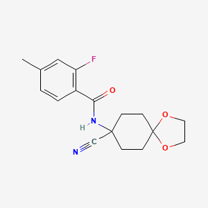 molecular formula C17H19FN2O3 B2938447 N-(8-氰基-1,4-二氧杂螺[4.5]癸-8-基)-2-氟-4-甲基苯甲酰胺 CAS No. 1645382-54-2