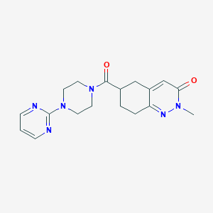 molecular formula C18H22N6O2 B2938448 2-methyl-6-(4-(pyrimidin-2-yl)piperazine-1-carbonyl)-5,6,7,8-tetrahydrocinnolin-3(2H)-one CAS No. 2034412-90-1