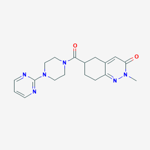 molecular formula C18H22N6O2 B2938448 2-甲基-6-(4-(嘧啶-2-基)哌嗪-1-羰基)-5,6,7,8-四氢环辛并[b]喹啉-3(2H)-酮 CAS No. 2034412-90-1