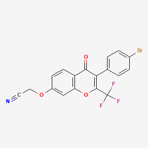 molecular formula C18H9BrF3NO3 B2938454 2-[3-(4-溴苯基)-4-氧代-2-(三氟甲基)色满-7-基]氧基乙腈 CAS No. 847270-49-9