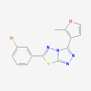 molecular formula C14H9BrN4OS B293847 6-(3-Bromophenyl)-3-(2-methylfuran-3-yl)[1,2,4]triazolo[3,4-b][1,3,4]thiadiazole 