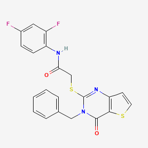 molecular formula C21H15F2N3O2S2 B2938484 2-({3-benzyl-4-oxo-3H,4H-thieno[3,2-d]pyrimidin-2-yl}sulfanyl)-N-(2,4-difluorophenyl)acetamide CAS No. 1252899-43-6