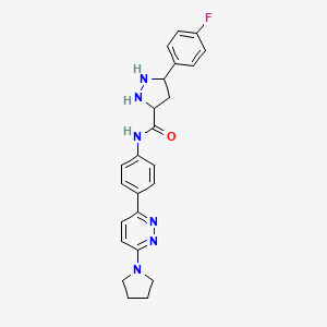 molecular formula C24H21FN6O B2938491 5-(4-fluorophenyl)-N-[4-(6-pyrrolidin-1-ylpyridazin-3-yl)phenyl]pyrazolidine-3-carboxamide CAS No. 1239694-19-9