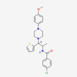 molecular formula C25H28ClN3O2S B2938508 4-chloro-N-(1-(4-(4-methoxyphenyl)piperazin-1-yl)-1-(thiophen-2-yl)propan-2-yl)benzamide CAS No. 887206-52-2