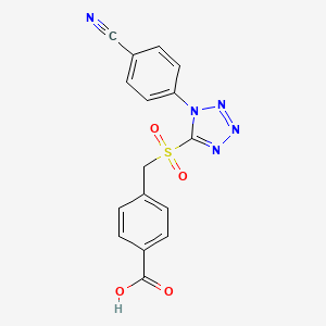 molecular formula C16H11N5O4S B2938514 4-[[1-(4-Cyanophenyl)tetrazol-5-yl]sulfonylmethyl]benzoic acid CAS No. 2416231-19-9
