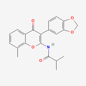 molecular formula C21H19NO5 B2938515 N-[3-(1,3-benzodioxol-5-yl)-8-methyl-4-oxochromen-2-yl]-2-methylpropanamide CAS No. 883960-89-2