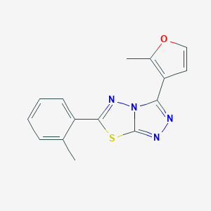 molecular formula C15H12N4OS B293852 3-(2-Methyl-3-furyl)-6-(2-methylphenyl)[1,2,4]triazolo[3,4-b][1,3,4]thiadiazole 