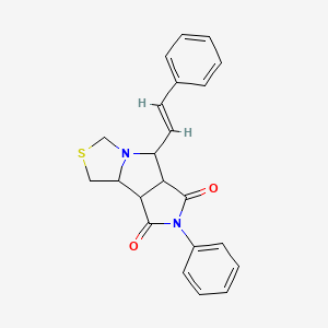 molecular formula C22H20N2O2S B2938534 10-phenyl-7-[(E)-2-phenylethenyl]-4-thia-6,10-diazatricyclo[6.3.0.0^{2,6}]undecane-9,11-dione CAS No. 321392-11-4