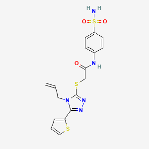 molecular formula C17H17N5O3S3 B2938560 2-{[4-(prop-2-en-1-yl)-5-(thiophen-2-yl)-4H-1,2,4-triazol-3-yl]sulfanyl}-N-(4-sulfamoylphenyl)acetamide CAS No. 442642-40-2