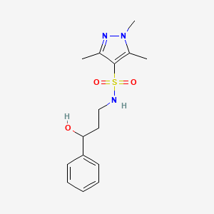 molecular formula C15H21N3O3S B2938561 N-(3-羟基-3-苯基丙基)-1,3,5-三甲基-1H-吡唑-4-磺酰胺 CAS No. 1448033-96-2
