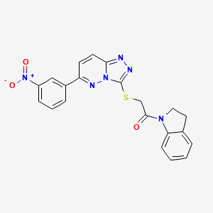 molecular formula C21H16N6O3S B2938571 1-(Indolin-1-yl)-2-((6-(3-nitrophenyl)-[1,2,4]triazolo[4,3-b]pyridazin-3-yl)thio)ethanone CAS No. 891122-59-1