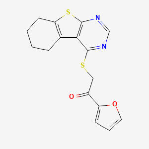 molecular formula C16H14N2O2S2 B2938587 1-(呋喃-2-基)-2-(5,6,7,8-四氢-[1]苯并噻吩并[2,3-d]嘧啶-4-基硫烷基)乙酮 CAS No. 314260-83-8