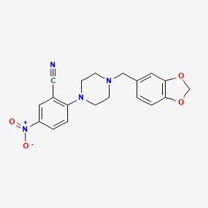 molecular formula C19H18N4O4 B2938592 2-[4-(1,3-Benzodioxol-5-ylmethyl)piperazin-1-yl]-5-nitrobenzonitrile CAS No. 924072-98-0
