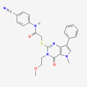 molecular formula C25H23N5O3S B2938599 N-(4-cyanophenyl)-2-((3-(2-methoxyethyl)-5-methyl-4-oxo-7-phenyl-4,5-dihydro-3H-pyrrolo[3,2-d]pyrimidin-2-yl)thio)acetamide CAS No. 1115458-40-6