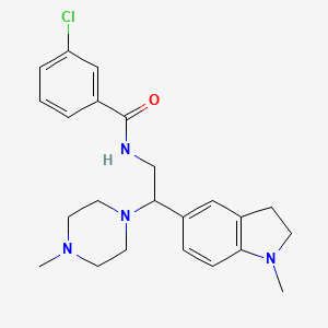 molecular formula C23H29ClN4O B2938602 3-chloro-N-(2-(1-methylindolin-5-yl)-2-(4-methylpiperazin-1-yl)ethyl)benzamide CAS No. 922035-04-9