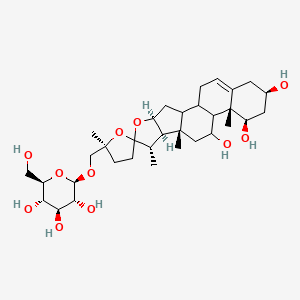 molecular formula C33H52O11 B2938607 (4S,5'S,7S,8R,9S,11R,13R,14R,16R)-5',7,9,13-Tetramethyl-5'-[[(2R,3R,4S,5S,6R)-3,4,5-trihydroxy-6-(hydroxymethyl)oxan-2-yl]oxymethyl]spiro[5-oxapentacyclo[10.8.0.02,9.04,8.013,18]icos-18-ene-6,2'-oxolane]-11,14,16-triol CAS No. 853735-96-3