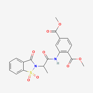molecular formula C20H18N2O8S B2938608 dimethyl 2-(2-(1,1-dioxido-3-oxobenzo[d]isothiazol-2(3H)-yl)propanamido)terephthalate CAS No. 899758-26-0