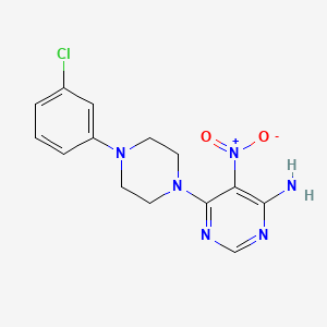 molecular formula C14H15ClN6O2 B2938609 6-(4-(3-Chlorophenyl)piperazin-1-yl)-5-nitropyrimidin-4-amine CAS No. 450345-97-8