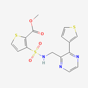 molecular formula C15H13N3O4S3 B2938620 methyl 3-(N-((3-(thiophen-3-yl)pyrazin-2-yl)methyl)sulfamoyl)thiophene-2-carboxylate CAS No. 2034426-73-6