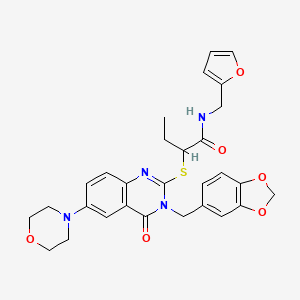 molecular formula C29H30N4O6S B2938621 2-[3-(1,3-benzodioxol-5-ylmethyl)-6-morpholin-4-yl-4-oxoquinazolin-2-yl]sulfanyl-N-(furan-2-ylmethyl)butanamide CAS No. 689757-45-7