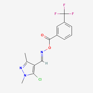 molecular formula C14H11ClF3N3O2 B2938636 (E)-[(5-chloro-1,3-dimethyl-1H-pyrazol-4-yl)methylidene]amino 3-(trifluoromethyl)benzoate CAS No. 477709-10-7
