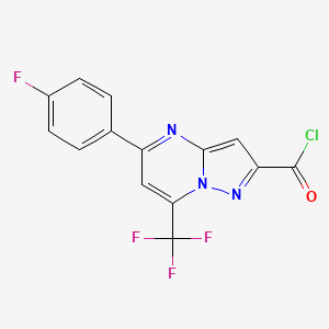 molecular formula C14H6ClF4N3O B2938637 5-(4-Fluorophenyl)-7-(trifluoromethyl)pyrazolo[1,5-a]pyrimidine-2-carbonyl chloride CAS No. 848422-44-6