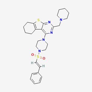 molecular formula C28H35N5O2S2 B2938638 4-[4-[(E)-2-phenylethenyl]sulfonylpiperazin-1-yl]-2-(piperidin-1-ylmethyl)-5,6,7,8-tetrahydro-[1]benzothiolo[2,3-d]pyrimidine CAS No. 749877-51-8