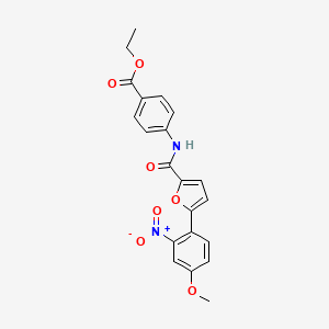 molecular formula C21H18N2O7 B2938648 4-(5-(4-甲氧基-2-硝基苯基)呋喃-2-甲酰氨基)苯甲酸乙酯 CAS No. 890645-39-3