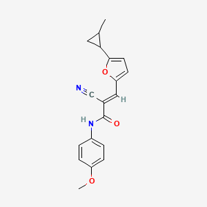 molecular formula C19H18N2O3 B2938657 (E)-2-氰基-N-(4-甲氧基苯基)-3-[5-(2-甲基环丙基)呋喃-2-基]丙-2-烯酰胺 CAS No. 498570-44-8