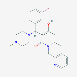 molecular formula C24H27FN4O2 B2938659 3-((3-fluorophenyl)(4-methylpiperazin-1-yl)methyl)-4-hydroxy-6-methyl-1-(pyridin-2-ylmethyl)pyridin-2(1H)-one CAS No. 897611-65-3