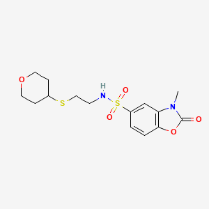 molecular formula C15H20N2O5S2 B2938682 3-methyl-2-oxo-N-(2-((tetrahydro-2H-pyran-4-yl)thio)ethyl)-2,3-dihydrobenzo[d]oxazole-5-sulfonamide CAS No. 2034289-84-2