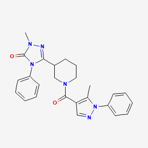 molecular formula C25H26N6O2 B2938722 1-甲基-3-(1-(5-甲基-1-苯基-1H-吡唑-4-羰基)哌啶-3-基)-4-苯基-1H-1,2,4-三唑-5(4H)-酮 CAS No. 1396861-42-9
