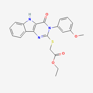 molecular formula C21H19N3O4S B2938723 ethyl 2-[[3-(3-methoxyphenyl)-4-oxo-5H-pyrimido[5,4-b]indol-2-yl]sulfanyl]acetate CAS No. 536707-00-3