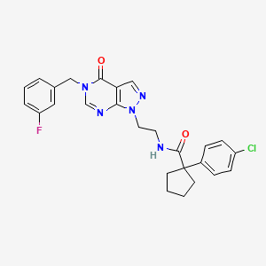 molecular formula C26H25ClFN5O2 B2938772 1-(4-chlorophenyl)-N-(2-(5-(3-fluorobenzyl)-4-oxo-4,5-dihydro-1H-pyrazolo[3,4-d]pyrimidin-1-yl)ethyl)cyclopentanecarboxamide CAS No. 921990-80-9