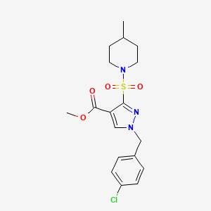 molecular formula C18H22ClN3O4S B2938791 methyl 1-(4-chlorobenzyl)-3-((4-methylpiperidin-1-yl)sulfonyl)-1H-pyrazole-4-carboxylate CAS No. 1251703-48-6